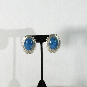 Vintage Sodalite Pierced Earrings Sterling Silver stamped AP Sterling